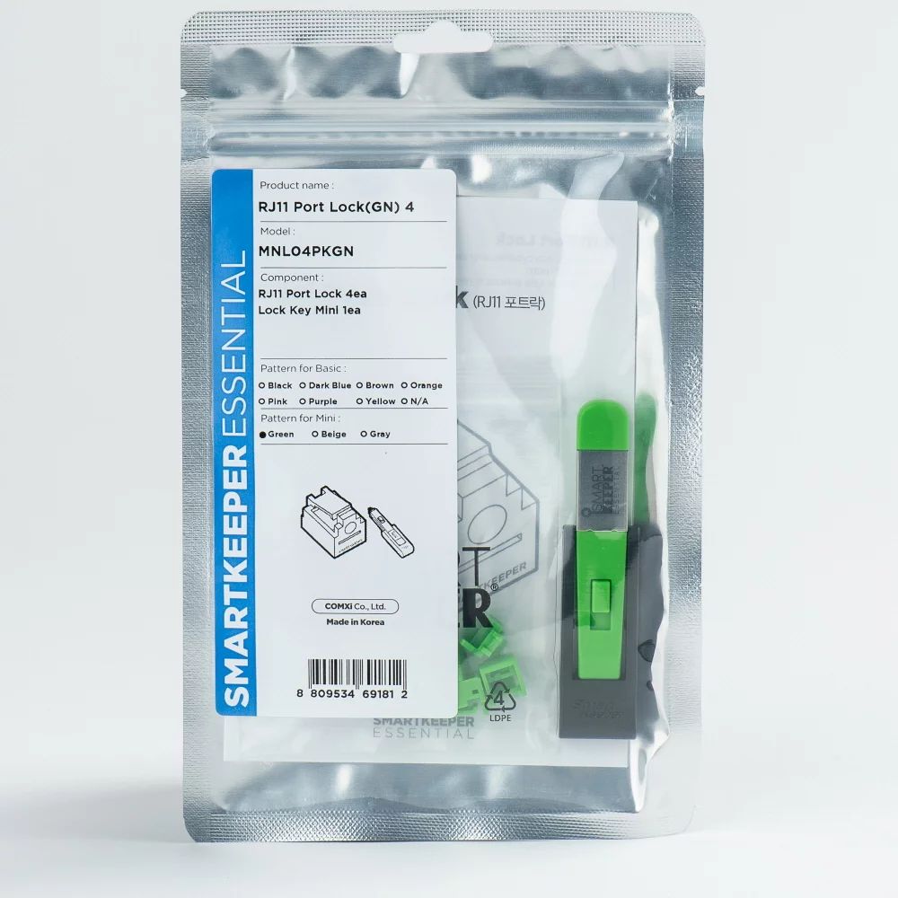 Smart Keeper Mini"RJ11 Port" Blocker grün 4 Stk.+Key