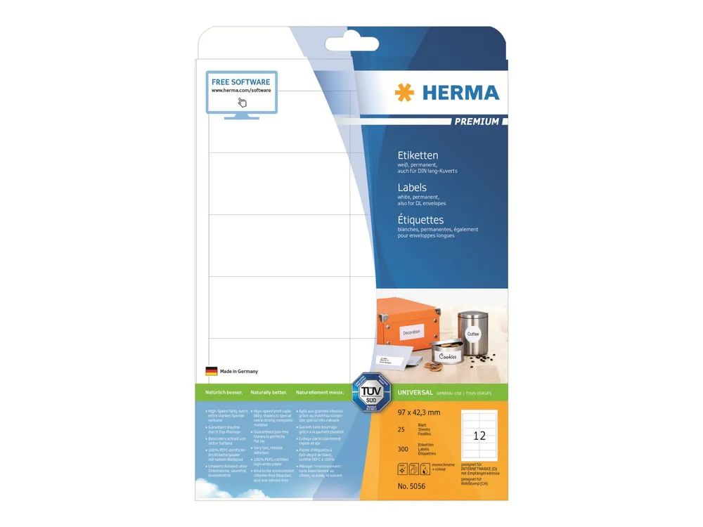 HERMA Premium - Papier - matt - permanent selbstklebend - weiß - 97 x 42.3 mm 300 Etikett(en) (25 Bogen x 12)