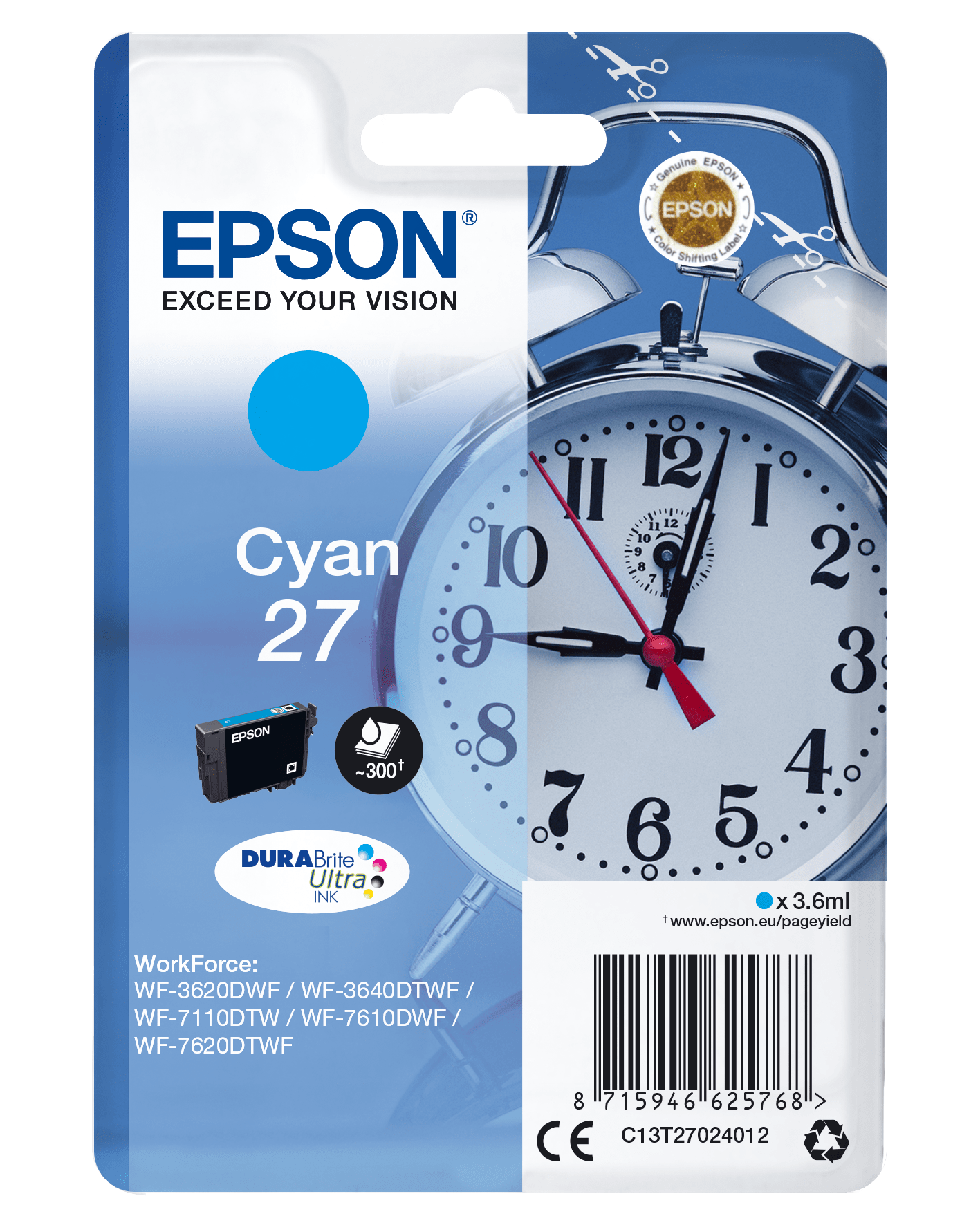 Epson 27 Tinte Wecker Single, Standard, cyan
