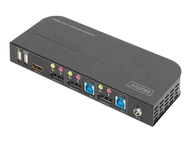 DIGITUS KVM-Switch, 2-Port, 4K60Hz, 2 x DP in, 1 x DP/HDMI out
