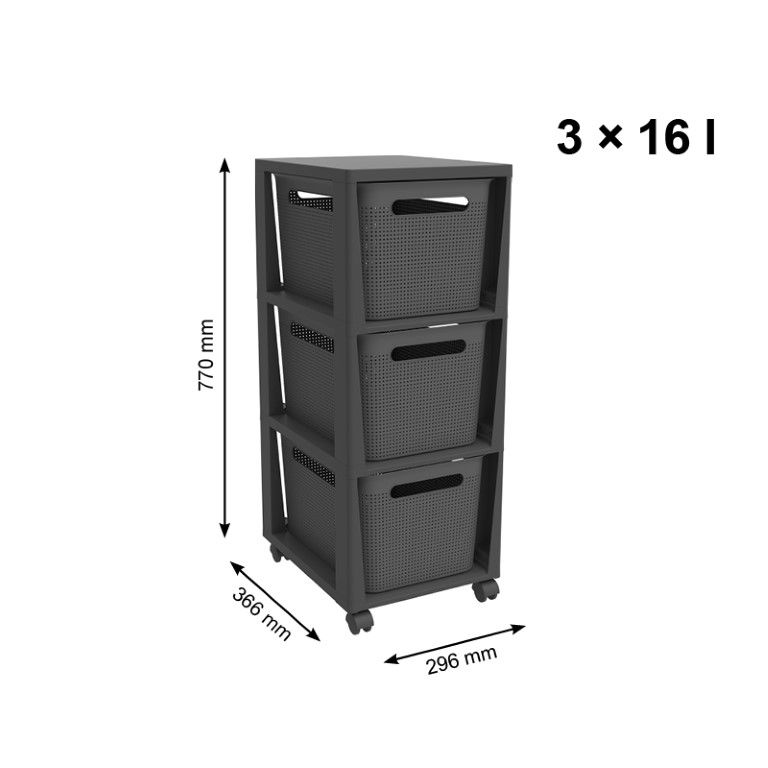 Rotho Tower 3 x 16 l BRISEN mit Rollen