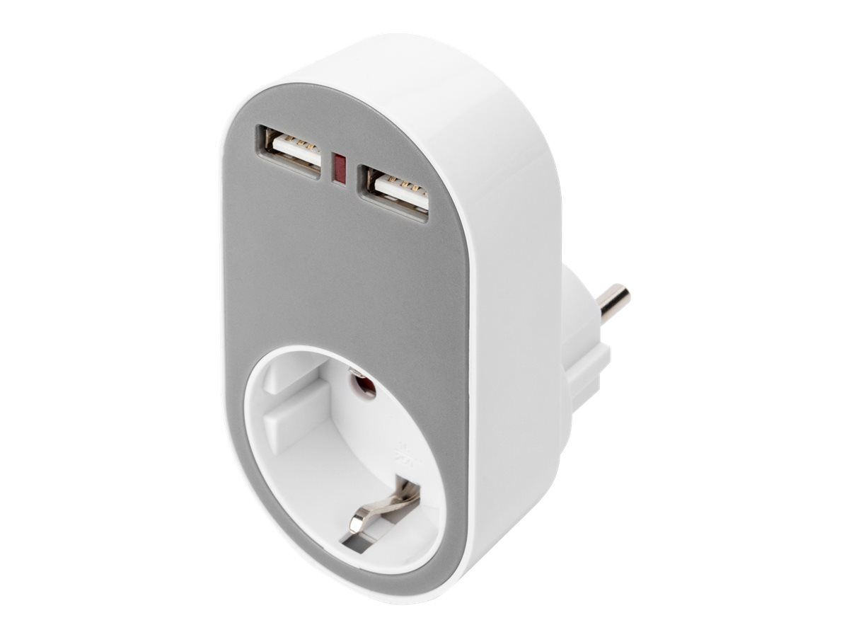 DIGITUS Universal Steckdosenadapter mit 2 x USB-A