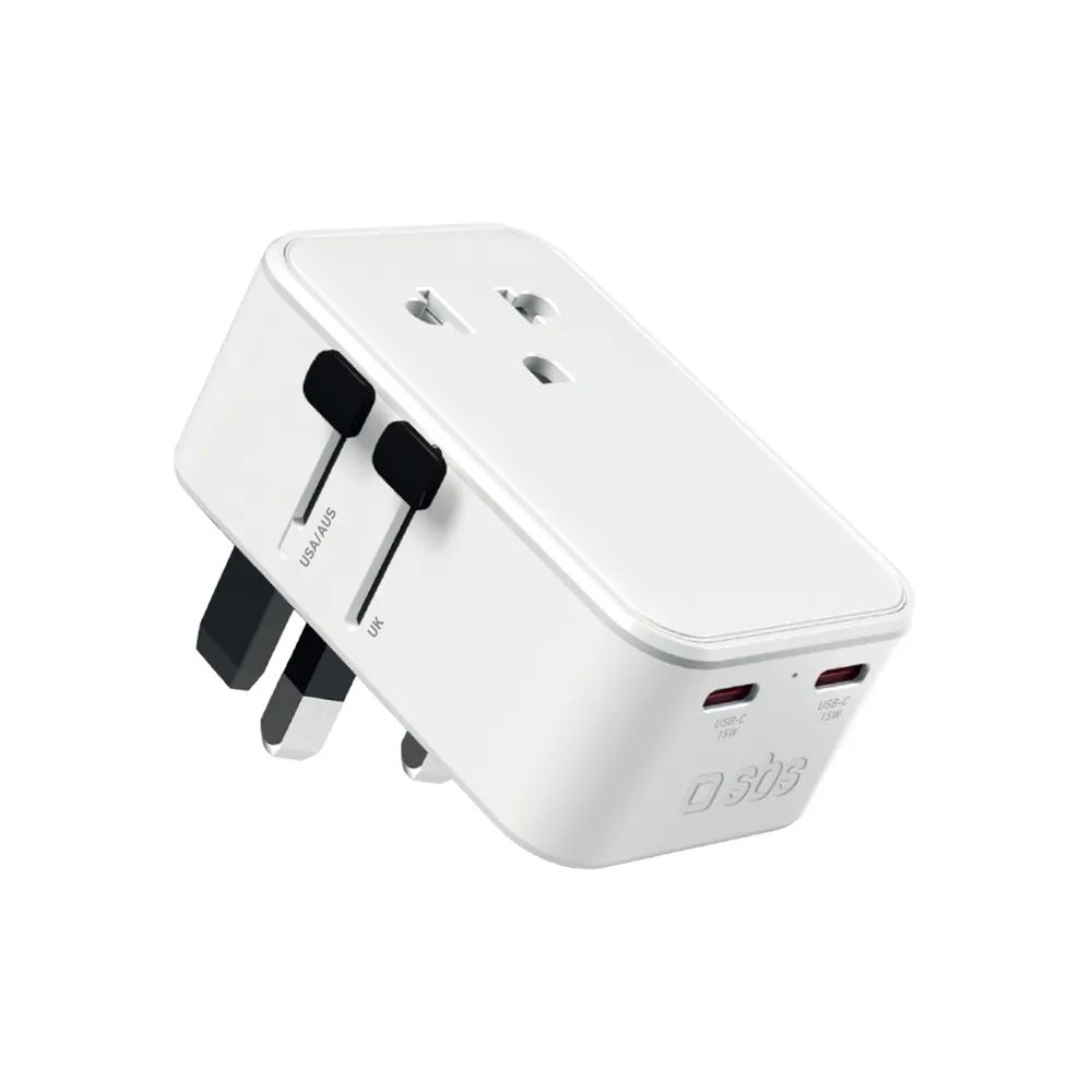 SBS Universal-Reiseadapter Welt, 2x USB-C & 1x USB-A, 15W