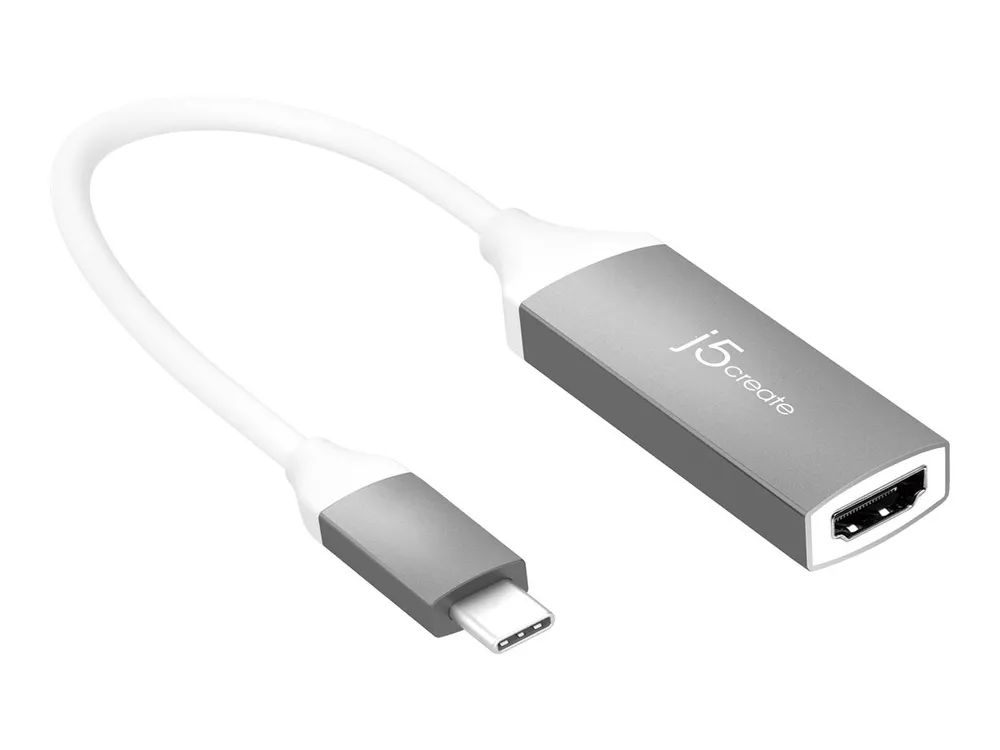 j5create JCA153G - Videoadapter - 24 pin USB-C männlich zu HDMI weiblich - 10 cm - abgeschirmt - weiß, Space-grau - unterstützt 4K 60 Hz (3840 x 2160)