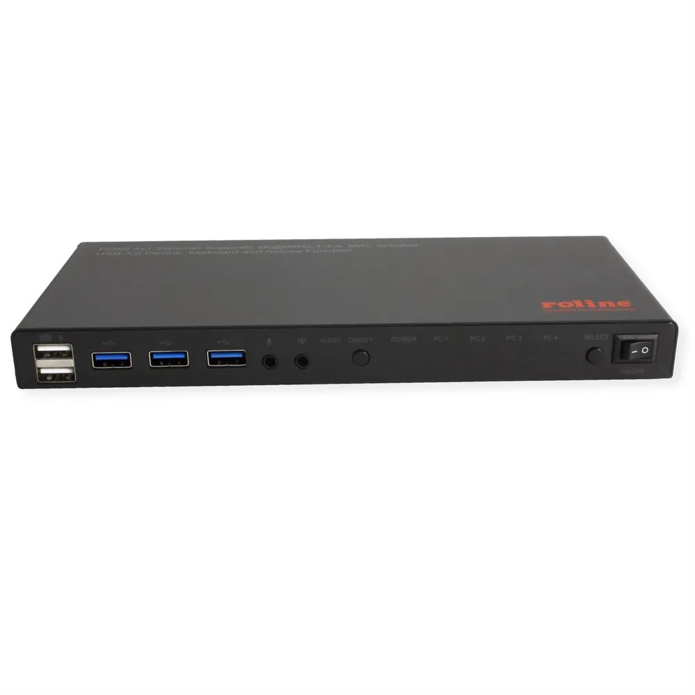ROLINE KVM Switch, HDMI 4K, USB, 1 User - 4 PC, mit 3-Port USB-Hub