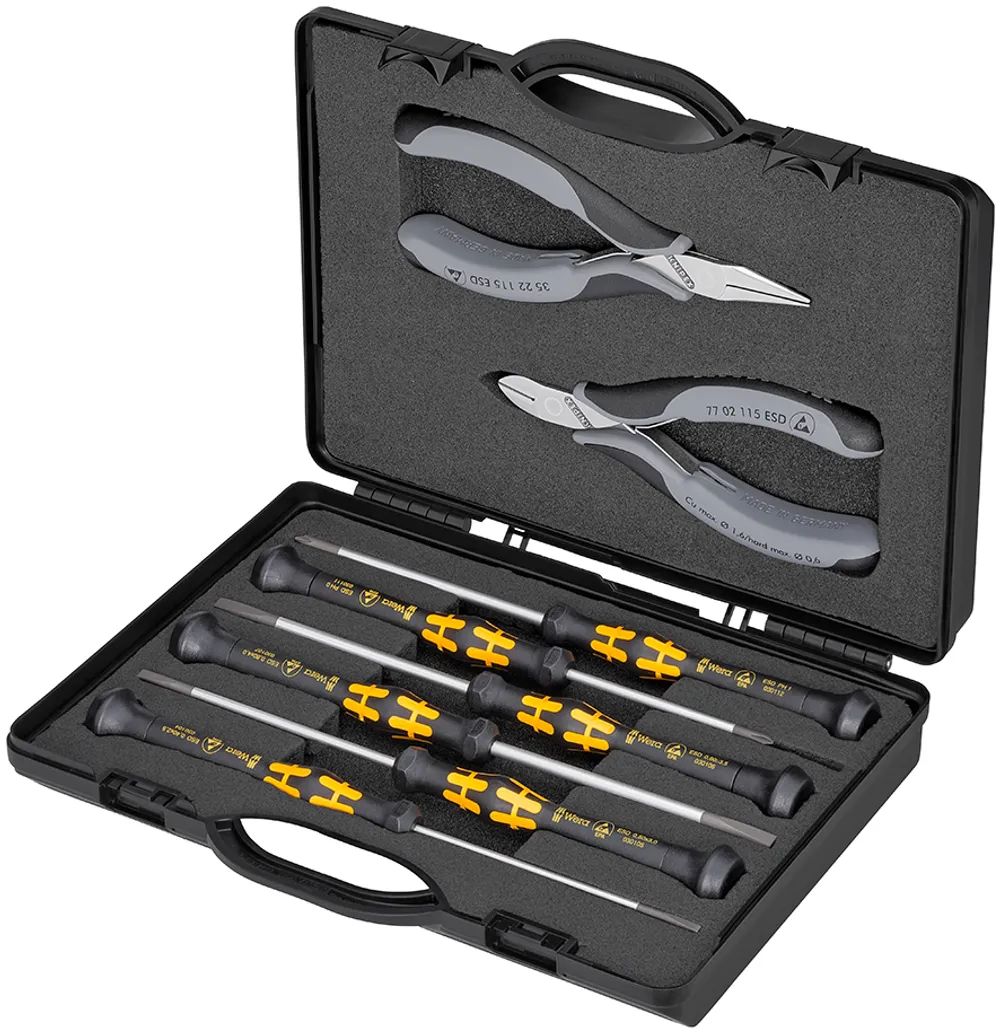 KNIPEX Elektronikzangen-Set mit Werkzeugen für Arbeiten an elektronischen Bauteilen 5-teilig 200 mm