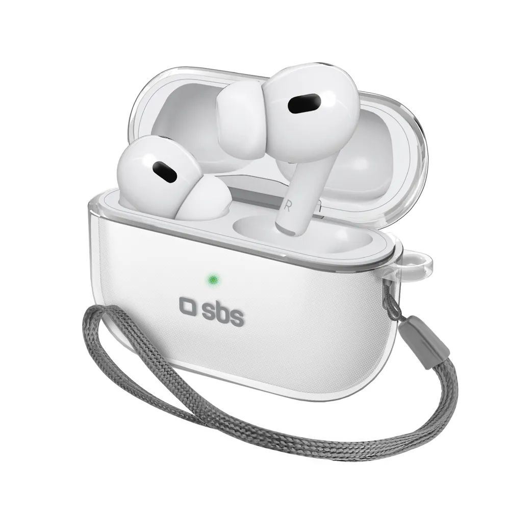SBS TPU Schutzhülle für AirPods Pro/Pro 2 mit Metallclip, transparent