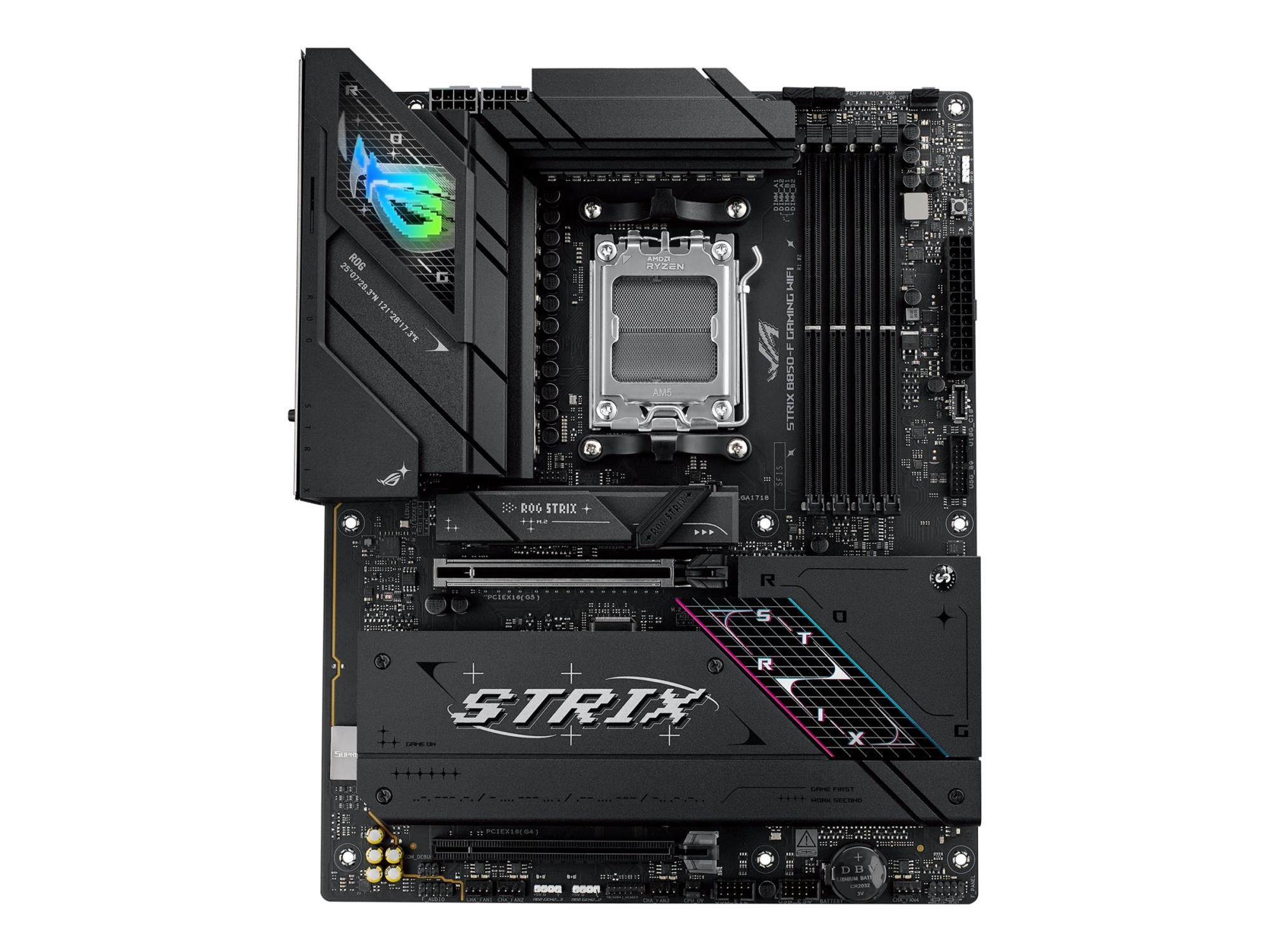ASUS ROG STRIX B850-F GAMING WIFI - Motherboard - ATX - Socket AM5 - AMD B850 Chipsatz - USB-C 3.2 Gen 2x2, USB-C 3.2 Gen2, USB 3.2 Gen 2, USB 3.2 Gen 1 - 2.5 Gigabit LAN, Wi-Fi 7, Bluetooth - Onboard-Grafik (CPU erforderlich)
