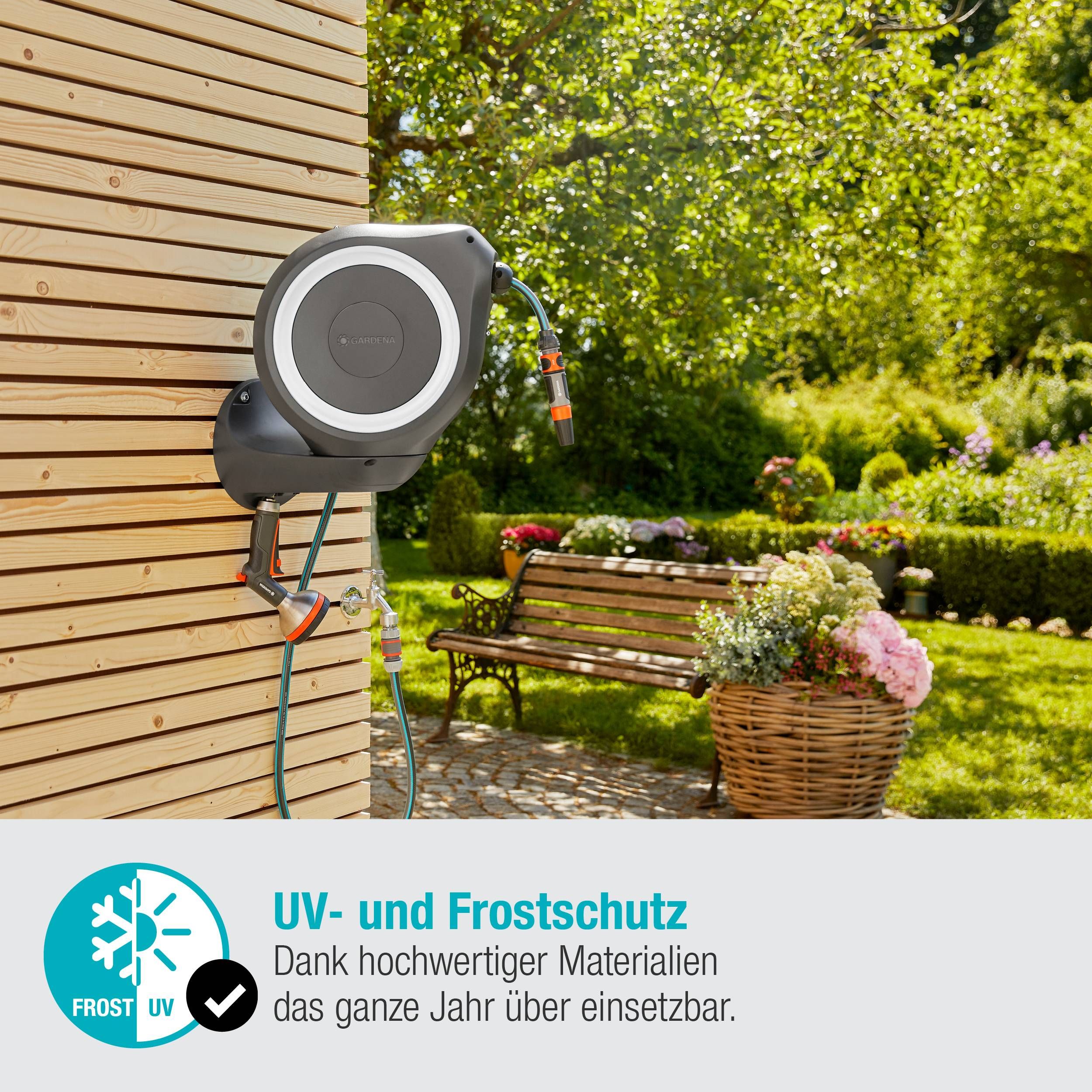 Gardena Wand-Schlauchbox RollUp M, 20 m, weiß Open-Box