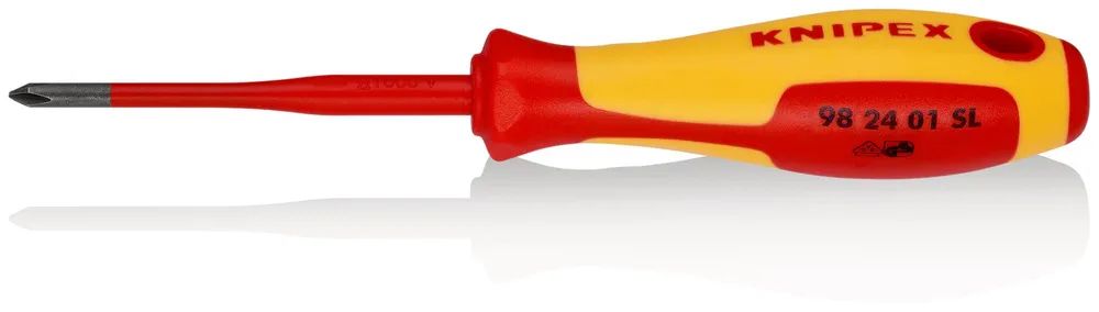 KNIPEX Schraubendreher (Slim) für Kreuzschlitzschrauben Phillips® isolierender Mehrkomponenten-Griff, VDE-geprüft brüniert 187 mm