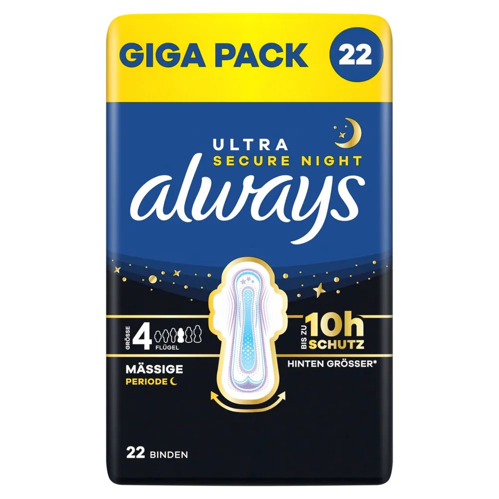 always Ultra Binde - Größe 4 - Secure Night mit Flügeln Gigapack 22