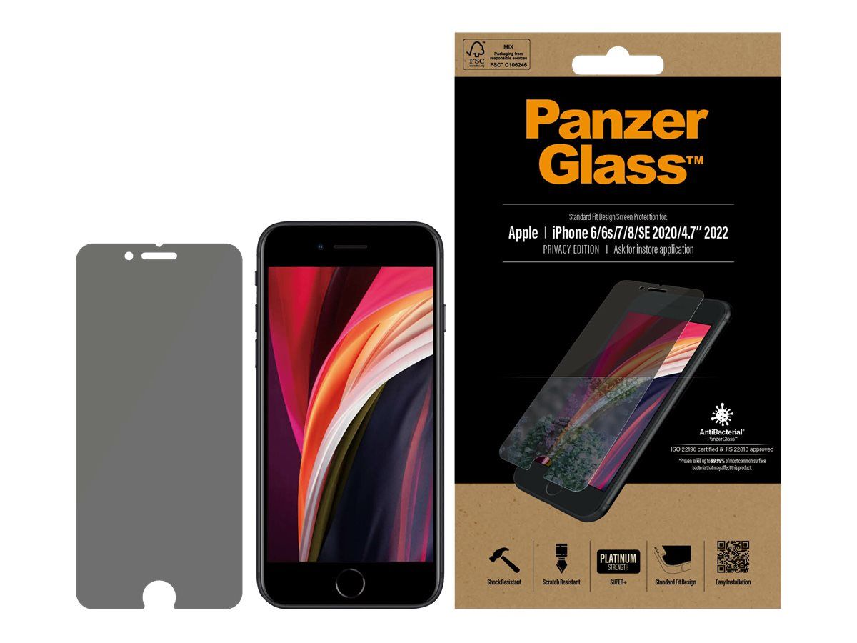 PanzerGlass Privacy - Bildschirmschutz für Handy - Glas - mit Sichtschutzfilter - kristallklar - für Apple iPhone 6, 6s, 7, 8, SE (2. Generation)