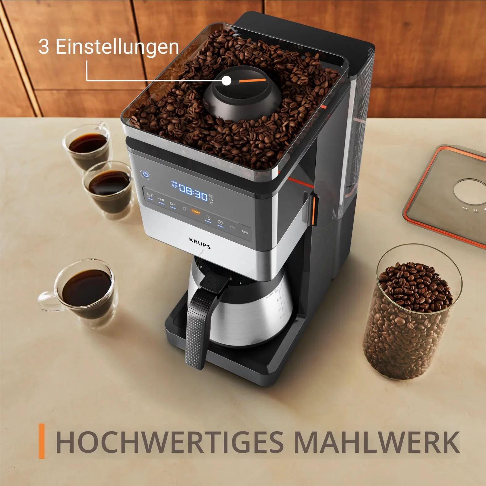 KRUPS KT8428 Filterkaffeemaschine mit Mahlwerk,  Grind Aroma XL Thermobehälter - Schwarz/Edelstahl