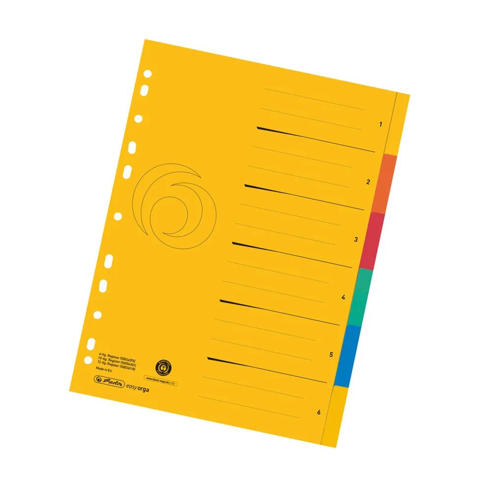 herlitz Kartonregister, A4, 6-teilig + Indexblatt, 5-farbig