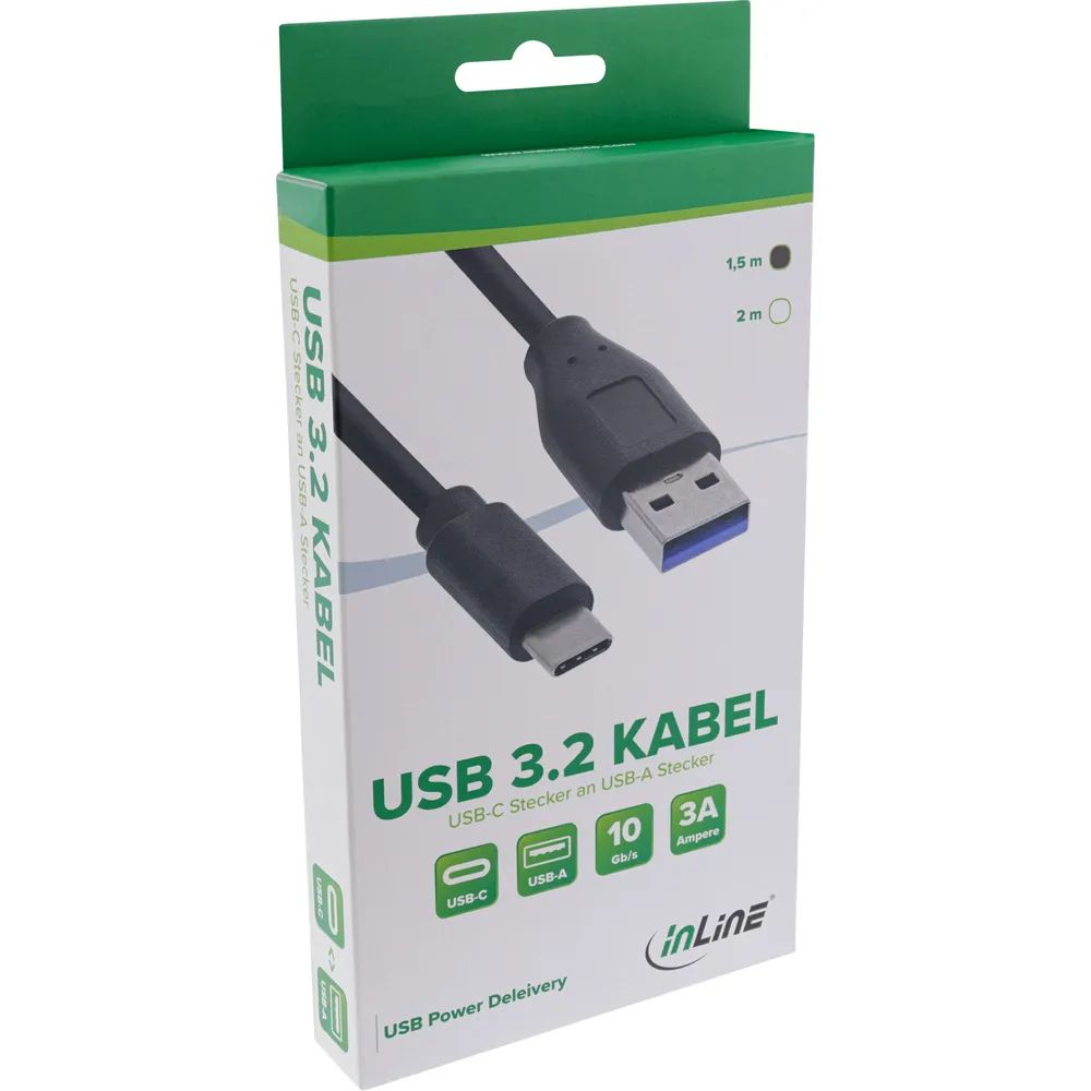 InLine USB 3.2 Gen.1x2 Kabel - USB-C Stecker an A Stecker - schwarz - 1,5m