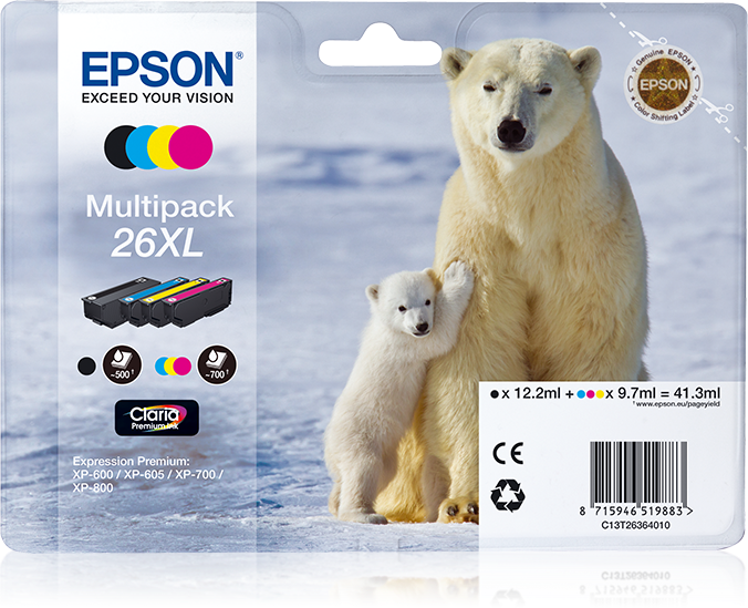 Epson 26 Tinte Eisbär Multi, XL, 4 Farben