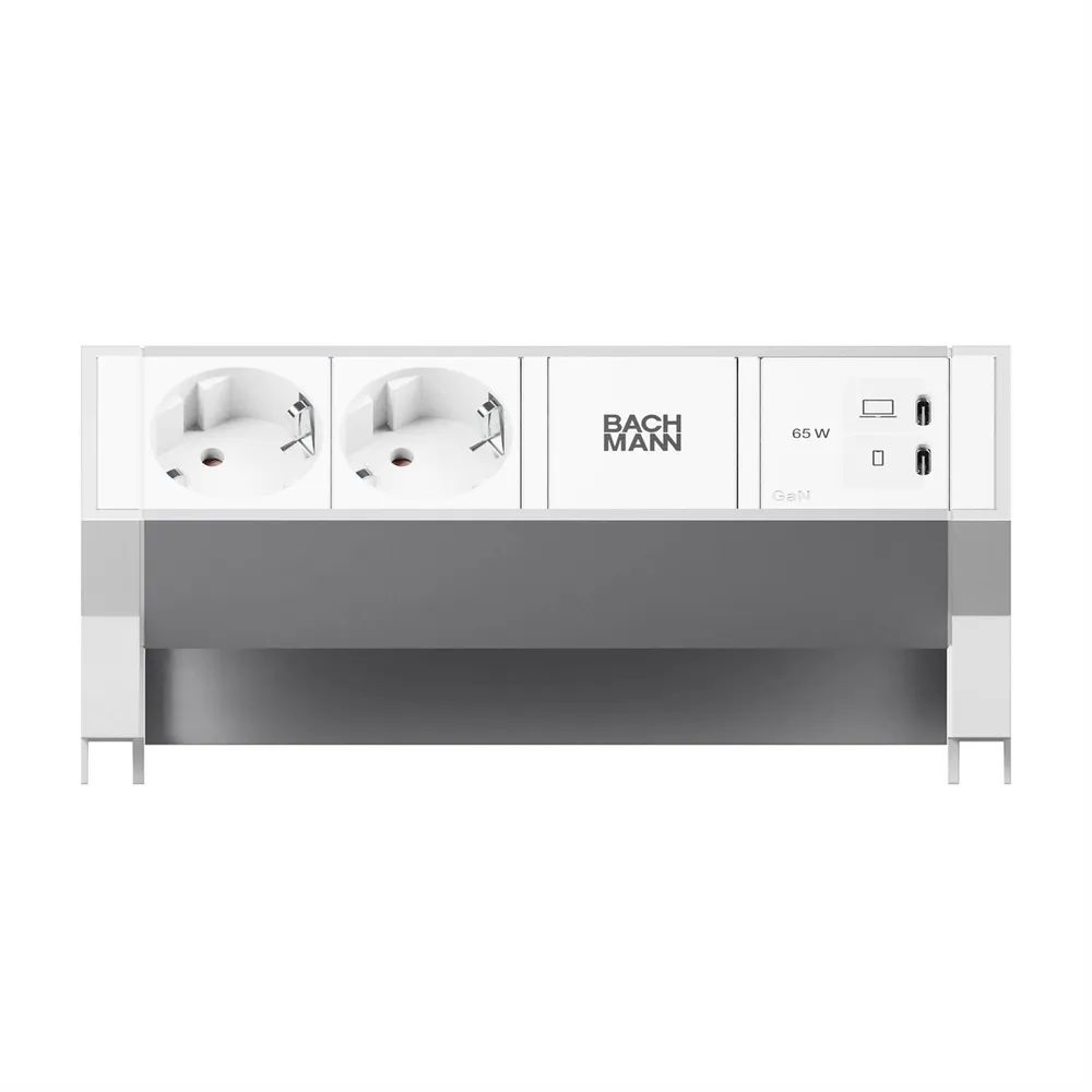BACHMANN DESK2 ALU WHITE 2xCEE7/3, 1xUSB C/C 65W L=0,2m RAL9010