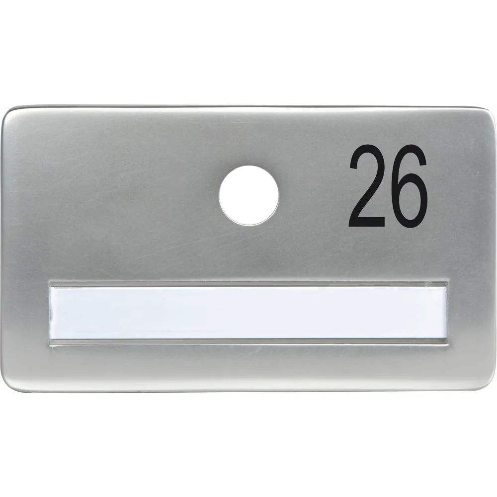 SOLIDO Namensschild ohne Spion, Bohrung ø 14, Alu silber eloxiert, Gravur Nr. 26