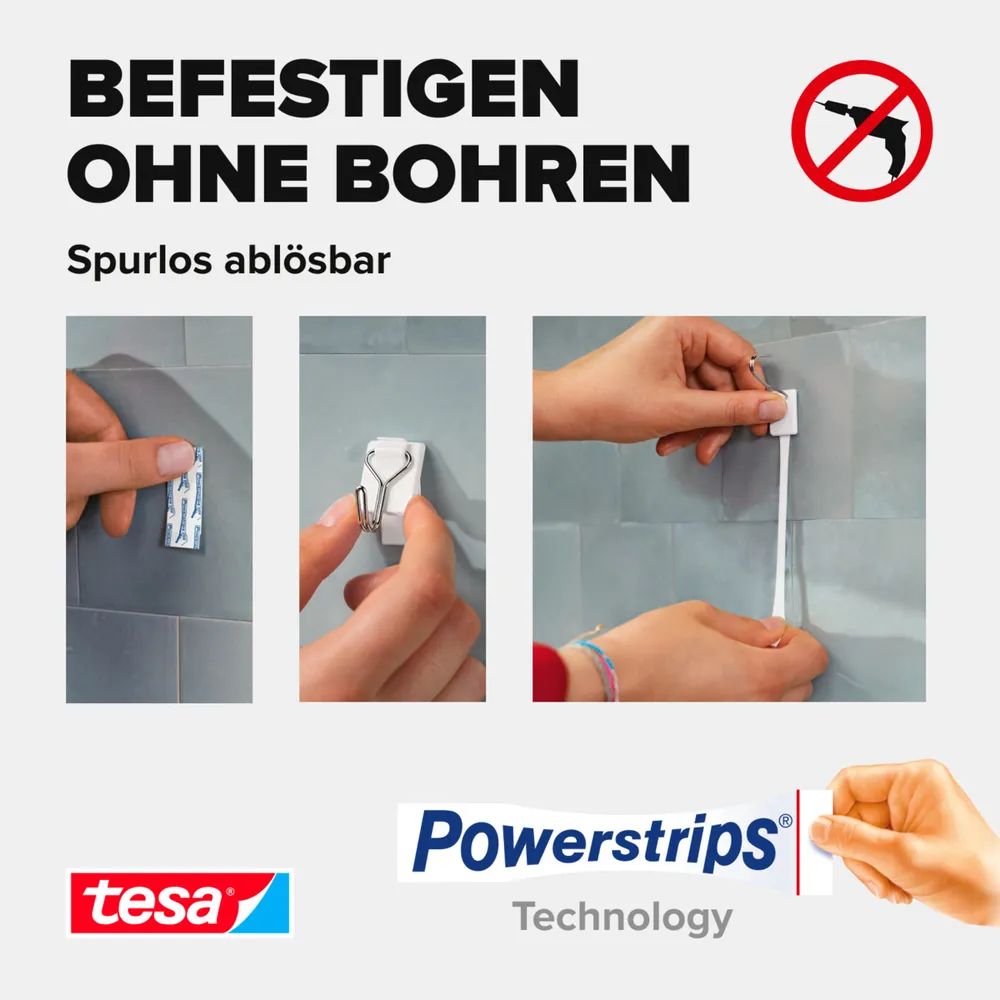 Tesa Powerstrips Draht Haken 3x selbstklebend weiß