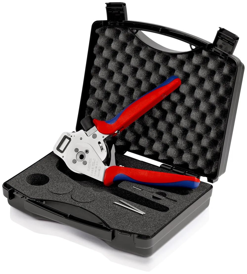 KNIPEX Vierdornpresszange für gedrehte Kontakte mit Mehrkomponenten-Hüllen verchromt 240 mm