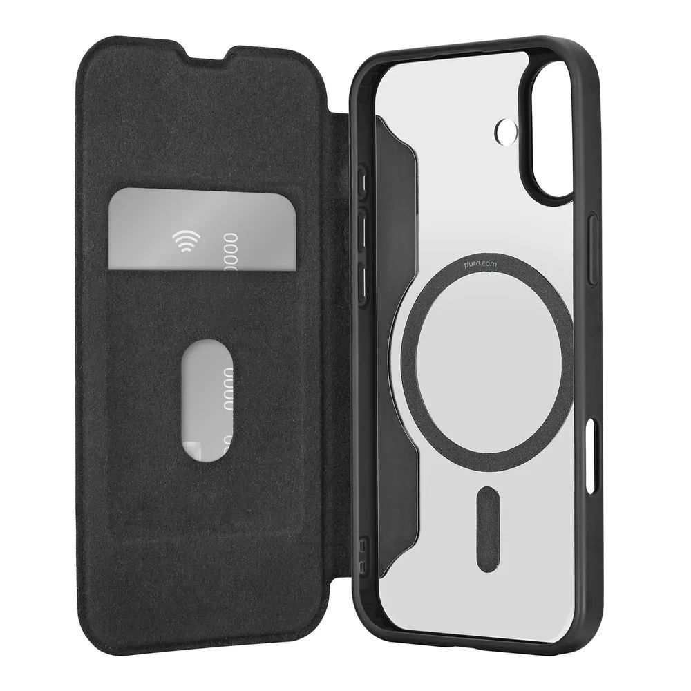 PURO BOOK MAG MagSafe kompatibles Bookcase für iPhone 16, schwarz