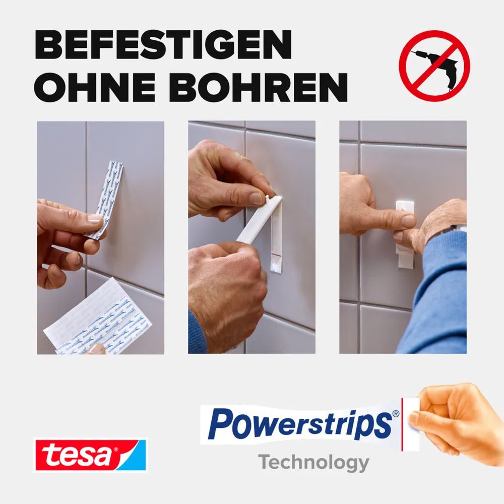 Tesa 77763 - Drinnen - Universalhaken - Weiß - Klebestreifen - 3 kg - Fliesen & Metall