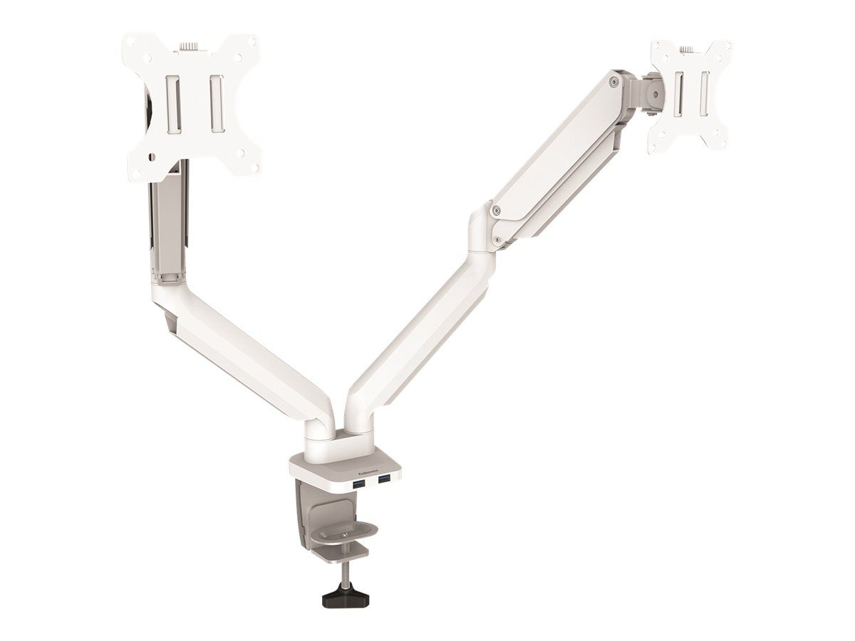 Fellowes Platinum Series - Befestigungskit - einstellbarer Doppelarm - für 2 Monitore - Aluminium - weiß - Bildschirmgröße: bis zu 68,6 cm (bis zu 27 Zoll)