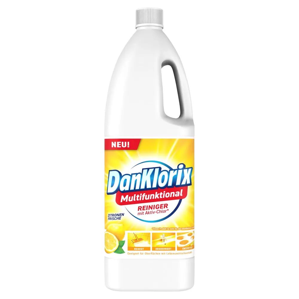DanKlorix Multifunktionalreiniger Zitronen-Frische 1,5L – für hygienische Sauberkeit: reinigt, desodoriert und entfettet mit Aktiv-Chlor
