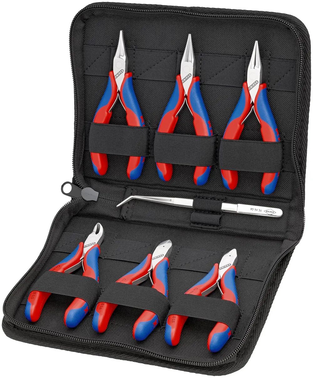KNIPEX 00 20 16 Elektronikzangen-Set mit Werkzeugen für Arbeiten an elektronischen Bauteilen 7-teilig 215 mm