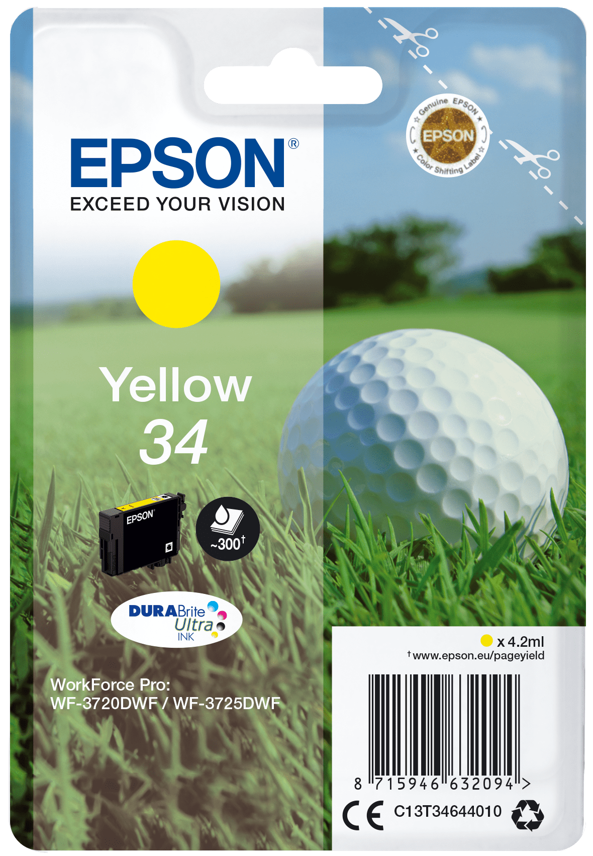 Epson 34 Tinte Golfball Singe, Standard, gelb