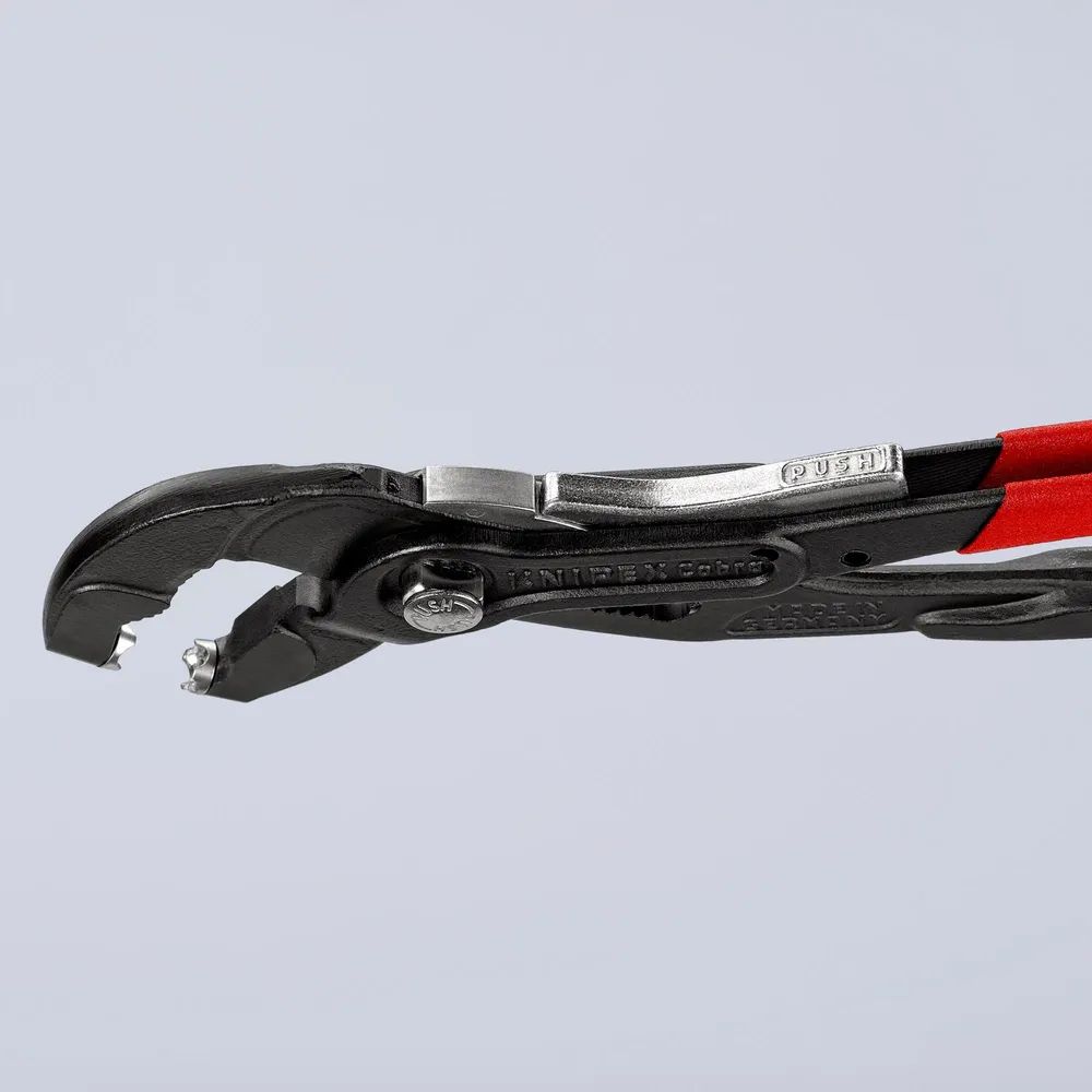KNIPEX Federbandschellenzange mit Feststeller mit rutschhemmendem Kunststoff überzogen grau atramentiert 250 mm