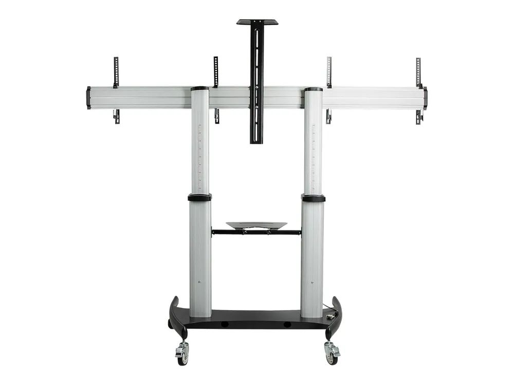 StarTech.com Doppel TV Ständer mit rollen für 37-60 Zoll VESA Bildschirme jeweils bis 50kg - Höhenverstellbarer/Schwenkbarer TV Rollwagen - Präsentationswagen für zwei TVs mit Ablage - (STNDMTVDUO)