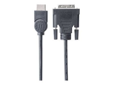 Manhattan HDMI to DVI-D 24+1 Cable, 1.8m, Male to Male, Black, Dual Link, Compatible with DVD-D, Lifetime Warranty, Polybag