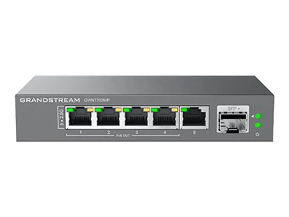 Grandstream GWN7700M Series GWN7700MP - Switch - unmanaged - 5 x 2.5GBase-T + 1 x SFP+ - Desktop, wandmontierbar - PoE (57 W)