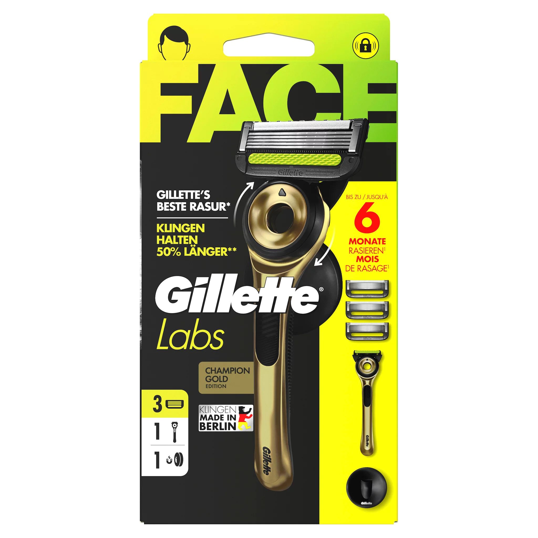 Gillette Labs Gold Rasierapparat mit 3 Klingen + Duschhänger