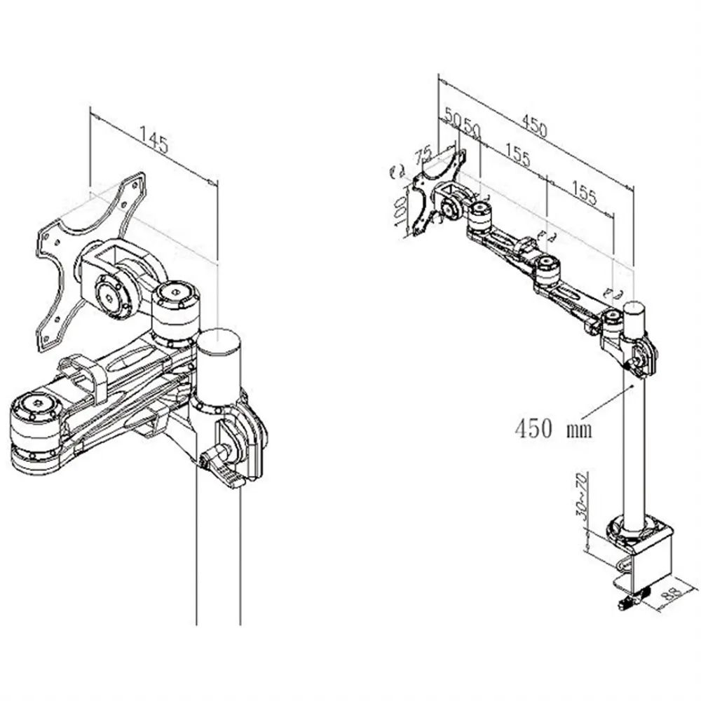 VALUE LCD-Arm Trägerstange, 4 Gelenke, Tischmontage, bis 10 kg