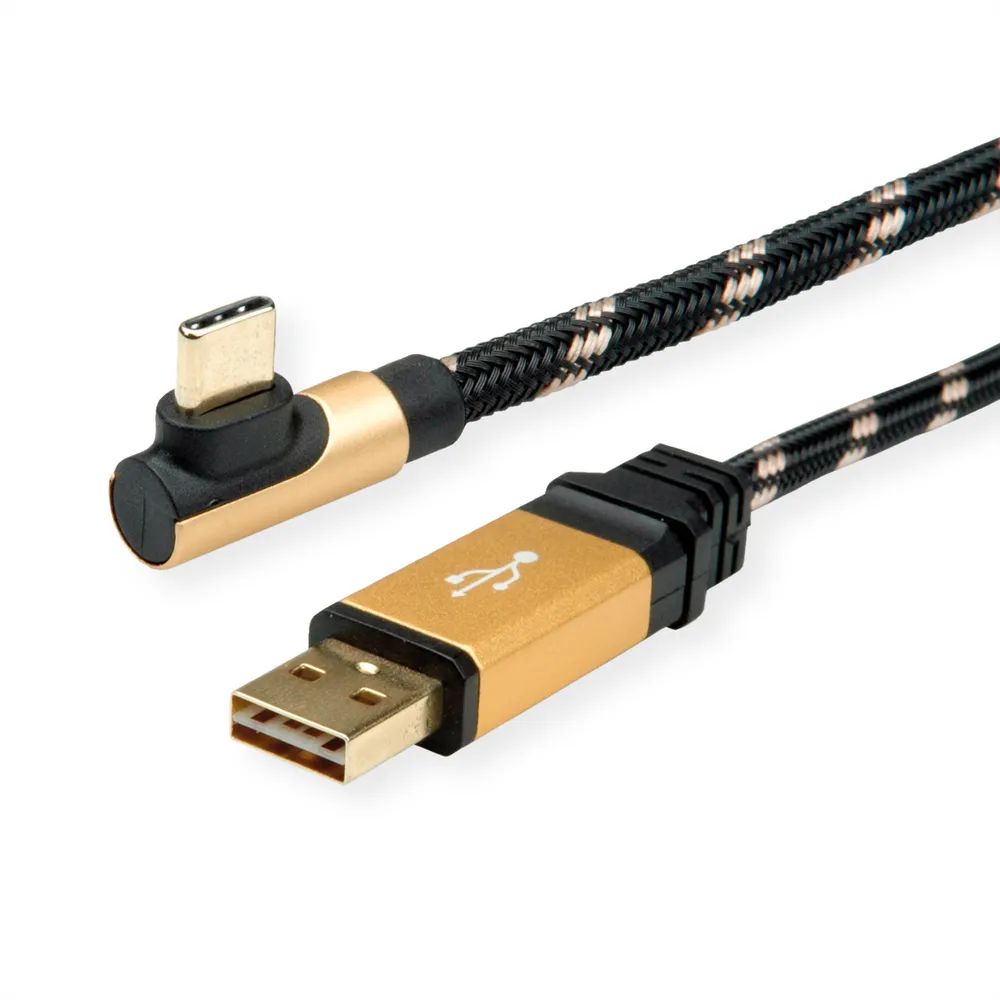 ROLINE GOLD USB 2.0 Kabel, USB A ST reversibel - USB C ST gewinkelt, 0,8 m