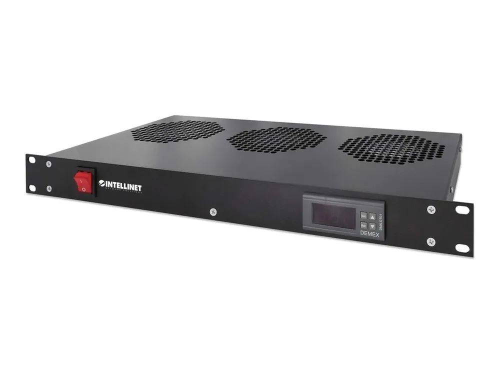 IC Intracom Intellinet Kühleinheit mit 3 Lüftern für 19" Schränke, Zur Montage auf den Profilschienen, 1 HE, schwarz - Rack-Lüftereinsatz - mit 3 Ventilatoren - Wechselstrom 220/240 V - Schwarz, RAL 9005 - 1U - 48.3 cm (19")
