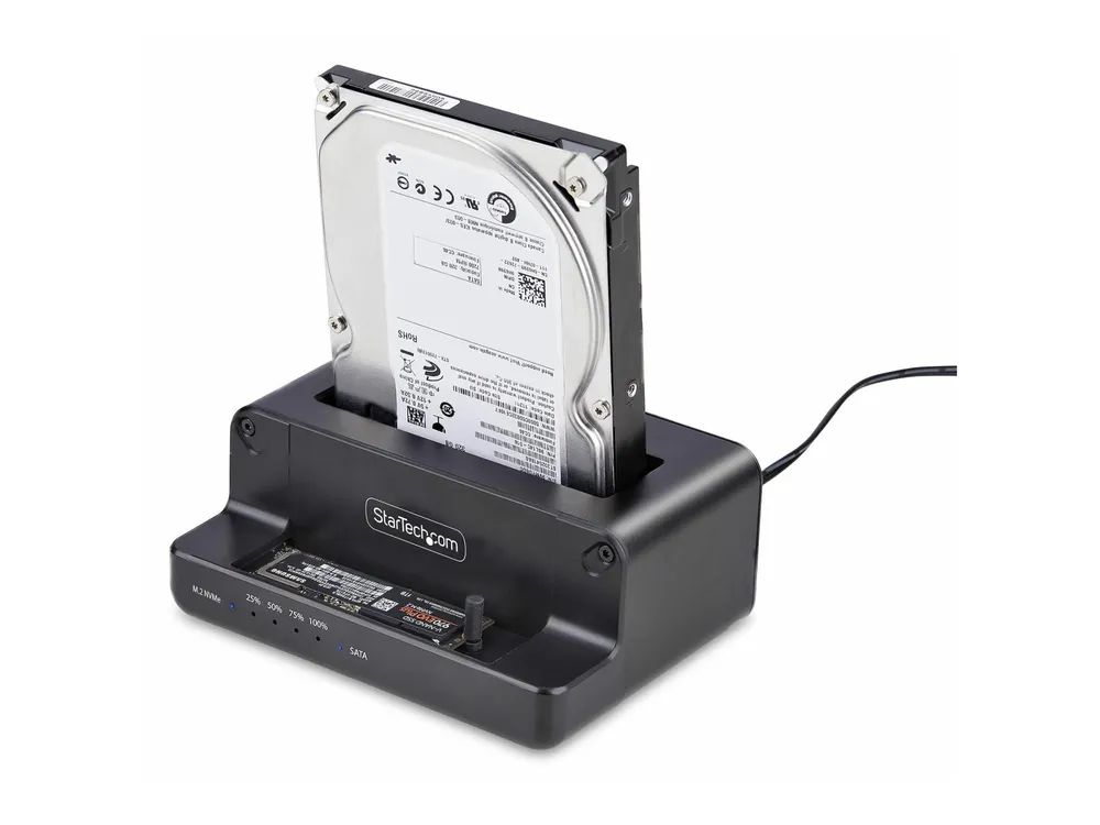 StarTech.com M.2 NVMe to 2.5/3.5" SATA Drive Duplicator, Dual Bay Cloner - Solid State / Festplattenduplikator - 2 Schächte (SATA-600 / PCI Express (NVMe))
