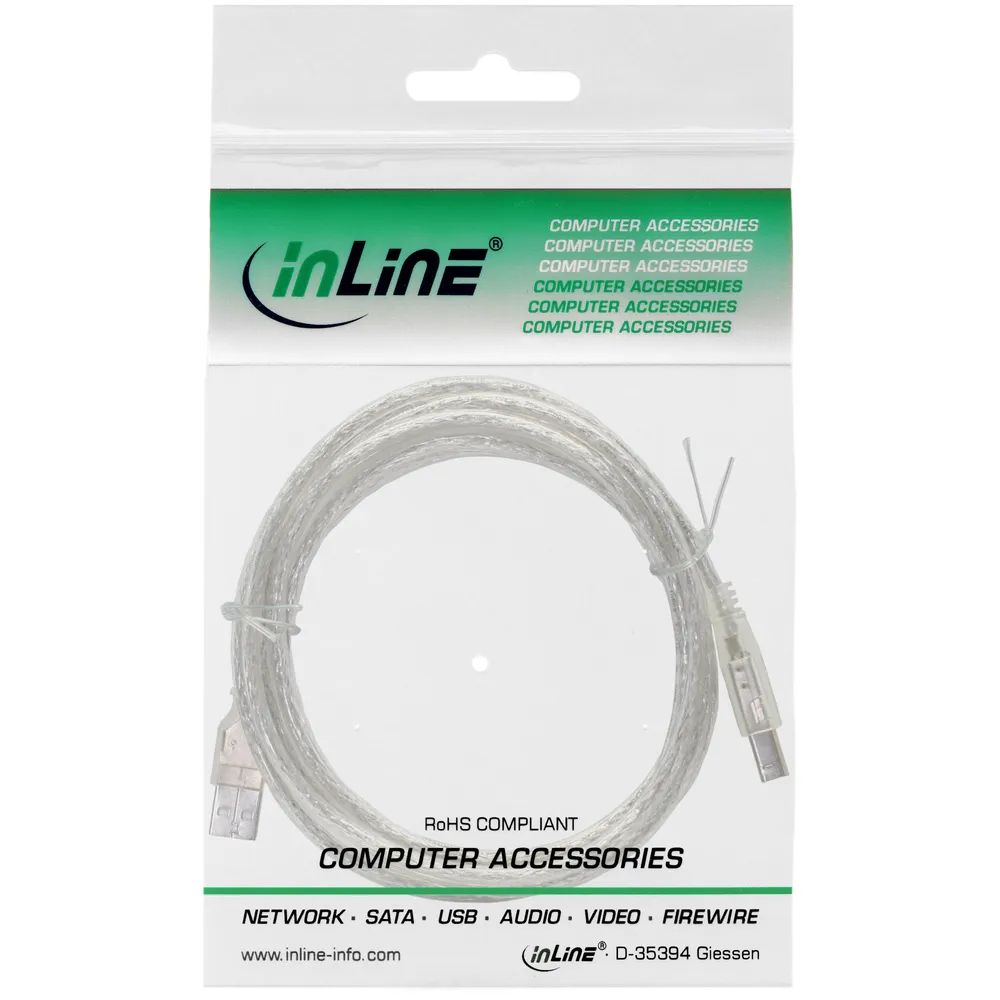 InLine USB 2.0 Kabel - A an B - transparent - 0,5m