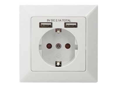 DIGITUS Sicherheits-Steckdose für Unterputzmontage mit 2 USB-Ports