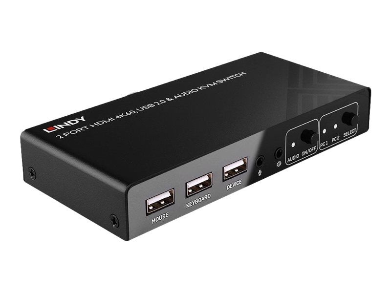 Lindy KVM-/Audio-/USB-Switch - HDMI 4K60, USB 2.0