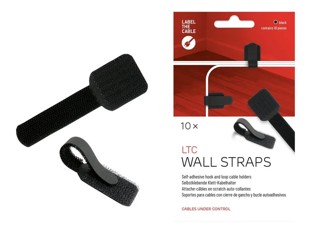 Label-the-cable LTC WALL STRAPS - Kabelhalter - Oberfläche montierbar, geeignet für Wandmontage - 9 cm - Schwarz (Packung mit 10)