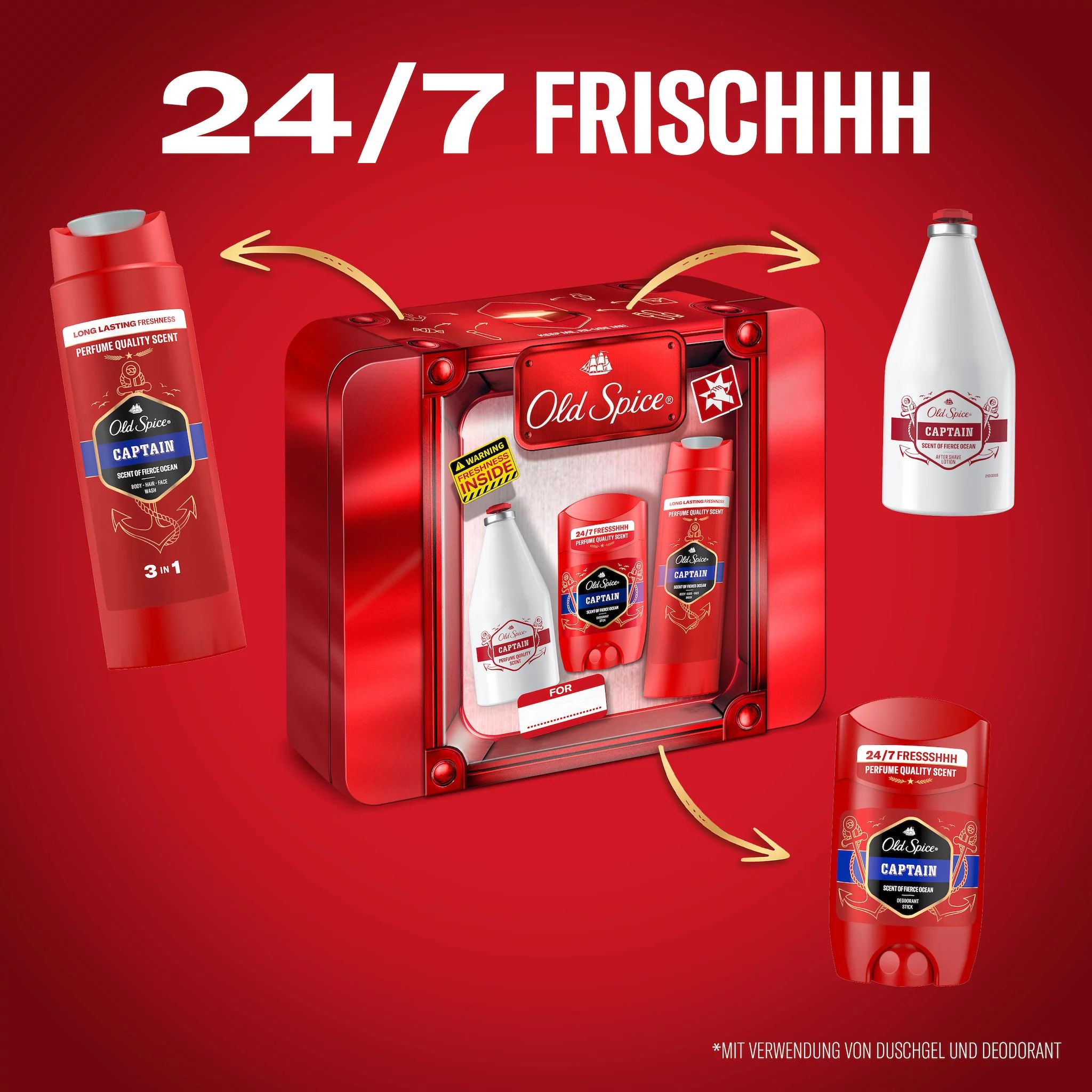 Old Spice Geschenkset Metallbox Captain (Stick, SG, ASL)