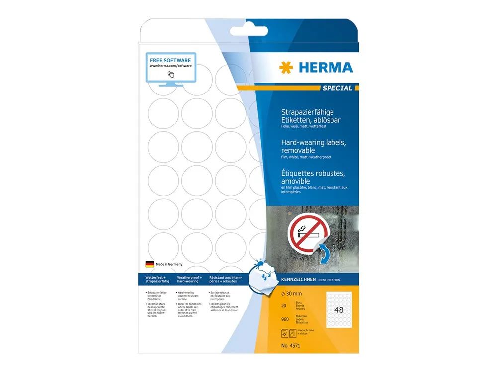 HERMA Special - Matt - selbstklebend, entfernbarer Klebstoff - weiß - 30 mm rund 960 Etikett(en) (20 Bogen x 48)