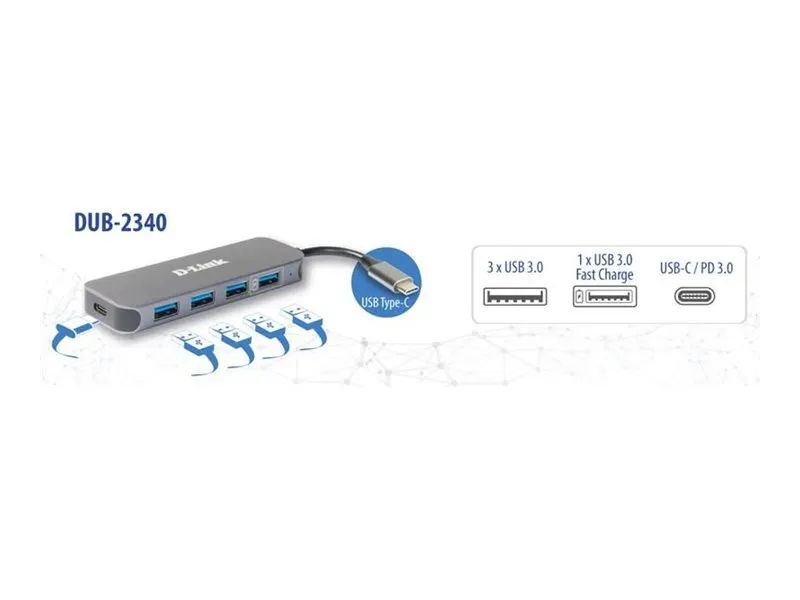 D-Link USB-C HUB TO 4 USB 3.0 PORTS - Kabel