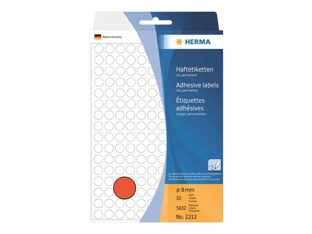 HERMA Permanenter Klebstoff - Rot - 8 mm rund 5632 Etikett(en) (32 Bogen x 176)