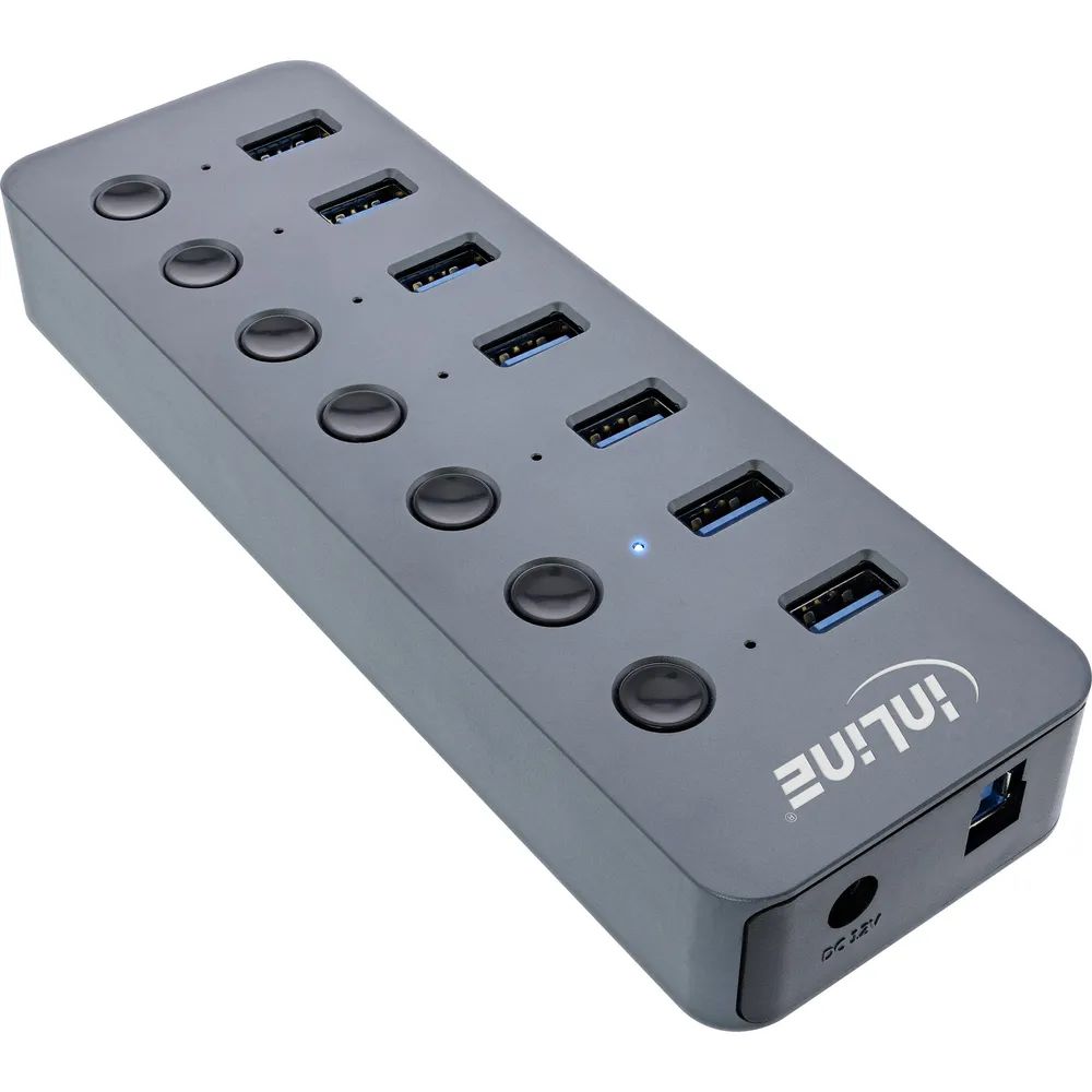 InLine USB 3.2 Gen.1 - 7-Port - mit Schalter - Aluminium - grau - mit Netzteil