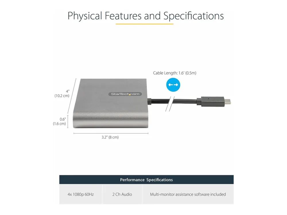 StarTech.com USB-C auf 4x HDMI Adapter - Externe Video- und Grafikkarte - USB Type-C auf Quad HDMI Display Adapter Dongle - 1080p 60Hz - Multi Monitor Splitter - Windows (USBC2HD4)