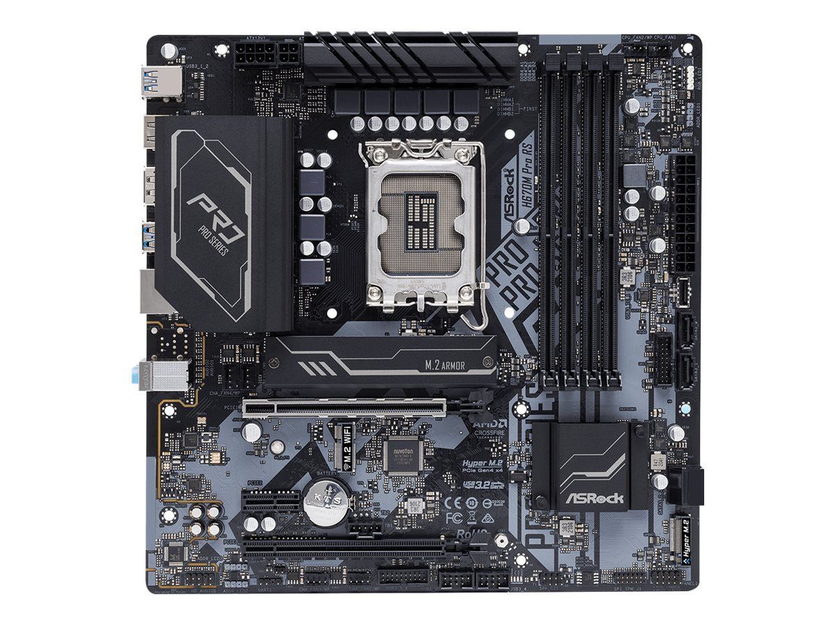 ASRock H670M Pro RS - Motherboard - micro ATX - LGA1700-Sockel - H670 Chipsatz - USB 3.2 Gen 1, USB 3.2 Gen 2, USB-C Gen1 - Gigabit LAN - Onboard-Grafik (CPU erforderlich)